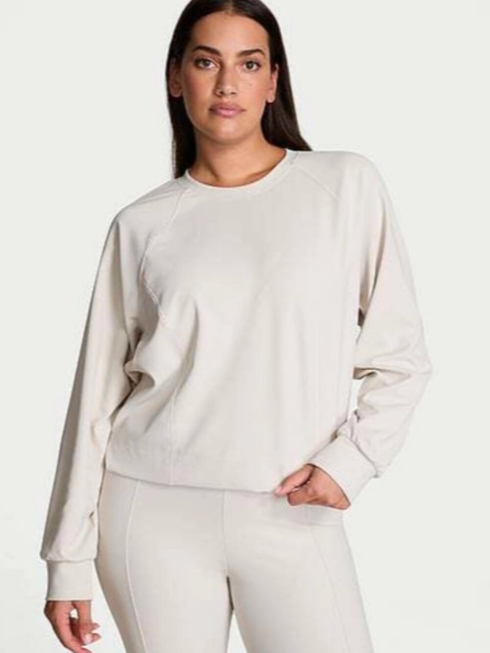 VSX Sport Luxe Athleisure Crewneck Pullover & Matching Jogger Set Cream Size L/M